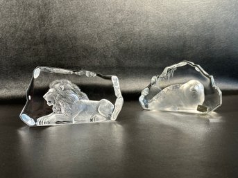 A Striking Pair Of Crystal Sculptures Designed By Mats Jonasson, Handmade In Sweden