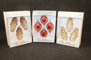 Three Boxes Of Traditional Wish For Joy Glass Ornament Sets - New Old Stock