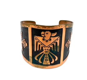 Vintage Copper Color Native American Style Thunderbird Cuff Bracelet