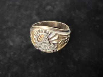 Antique 10k Two-Tone Gold Masonic Ring, Size 10.5