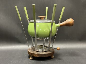 A Fabulous Mid-Century Fondue Set In Avocado Green