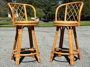 A Pair Of Vintage Rattan Bar Stools By Ficks Reed