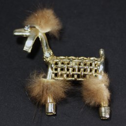 1960S GOLD TONE AND FUR POODLE BROOCH