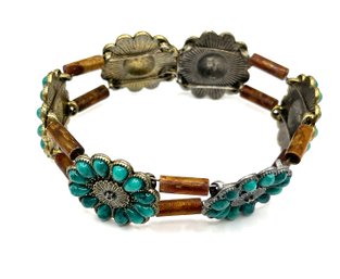 Vintage Turquoise Color And Brown Beaded Wired Wrap Around Bracelet