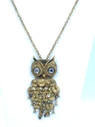 Vintage Brutalist/stempunk Style Owl Pendant Necklace W/ Moveable Parts