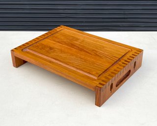 Vintage Nissen Denmark Raised Teak Cutting Board With Knife Holders