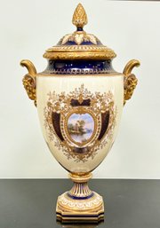 A 19th Century English Coalport Gilt Porcelain Lidded Urn