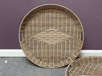 A Great Pair Of Large Round Trays In All-Weather Wicker From Pier 1 Imports