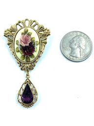 Vintage Rose Motif Cabochon Bar Brooch