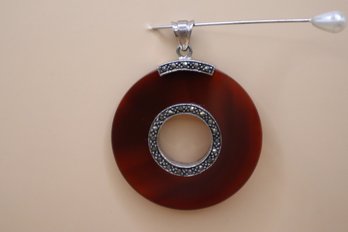 925 Sterling With Marcasites And Glass Pendant