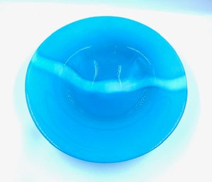 Soothing Blue & White Handblown Art Glass Console Bowl