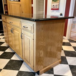 An Oak Cabinet Kitchen Island With Granite Top - 36 X 73