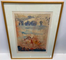 Salvador Dali Lithograph Elephant Herd- Pencil Signed And Numbered COA Included