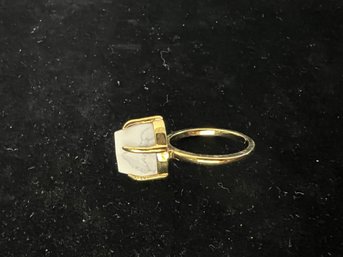 Gold Tone Ring With Marble Stone, Size 7