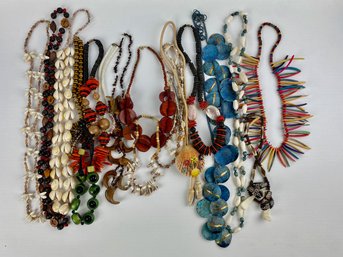 Lot Of Vintage Costume Jewelry: Shell And Wood Necklaces