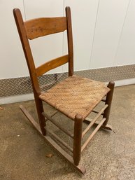 Vintage Pine Rocker With Woven Seat