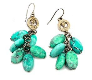 Vintage Turquoise Color Nugget Dangle Earrings