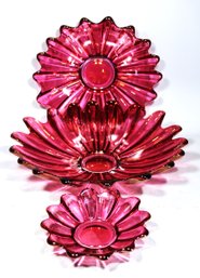 Lot Three Various Sized Cranberry Flashed Glass Serving Bowls