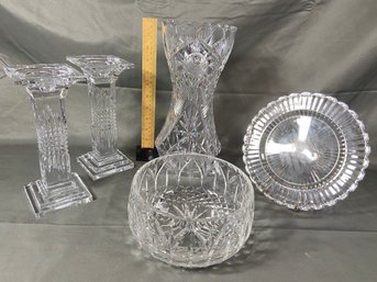 Clear Cut Glass Collection Vase Plate Bowl Candlestick Holders No Chips