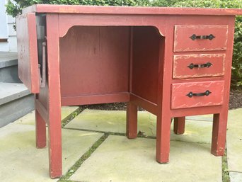 Red Painted Handmade Child's Desk With Cowboy Motif