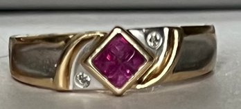 14K WHITE/YELLOW GOLD RUBY & DIAMOND RING