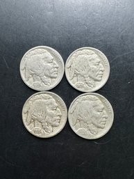 4 Buffalo Nickels 1930, 1935, 1936, 1937