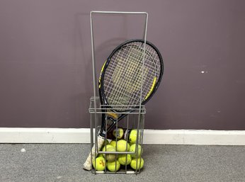 Tennis Rackets, Balls & Wire Basket