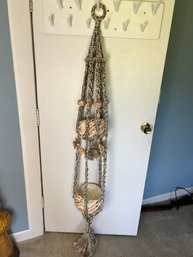 Vintage Two-Tier Macrame Hanging Planter Holder With Butterfly Detail