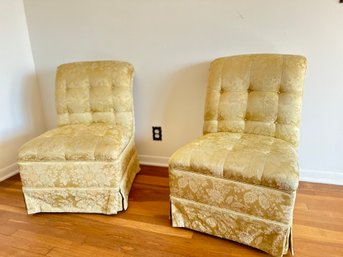 Pair Of Dorothy Draper Style French Hollywood Regency Rolled Back Slipper Chairs