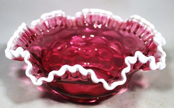 Older Fenton Glass Cranberry Crested Ruffled Bowl