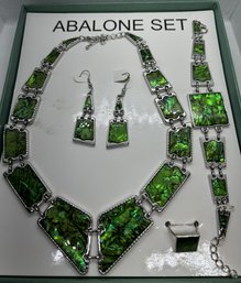 Attractive Natural Abalone Inlay Jewelry Set- Necklace, Bracelet, Earrings And Ring