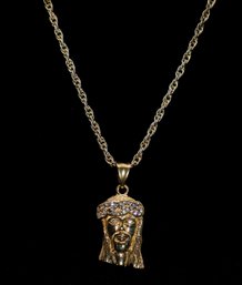 Gold Over Stainless Steel Jesus Pendant With Sparkly Stones