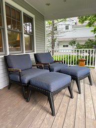 PAIR Lane Venture Outdoor All Weather Rattan Lounge Chairs & Ottomans