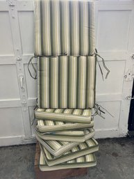 Set Of Six Green Striped Outdoor Seat & Seatback Cushions