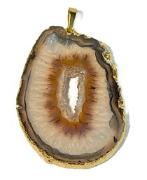 Vintage Polished Geode Gold Framed Pendant