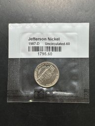 1987-D Uncirculated Jefferson Nickel In Littleton Package