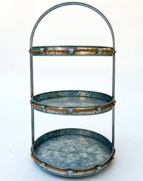 A Large Galvanized Steel 3 Tiered Serving Caddy