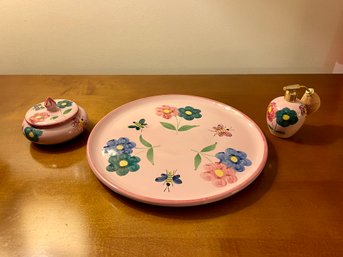 Adorable Pink Ceramic Vanity Set, Made In Italy