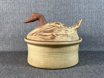 A Stunning Terracotta Casserole With A Duck Lid, Vintage