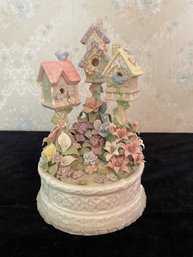 Porcelain Three Birdhouses In Garden Musicbox