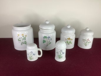 Vintage Floral Canisters And Shakers Set