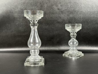 A Pretty Pair Of Glass Candle Holders