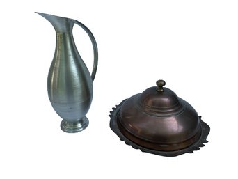 Selangor Pewter Vessel And Copper Metal Covered Bowl