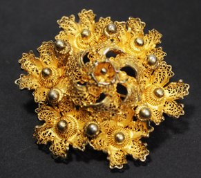 SIGNED PORTUGAL GOLD OVER 925 STERLING SILVER FLORAL BROOCH