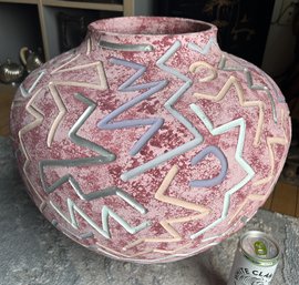 MASSIVE Vintage 1980s WESLEY ANDEREGG Post Modern Incised Ceramic Floor Vase- WELL LISTED Artist!