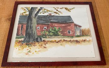 Framed Watercolor Of A Barn