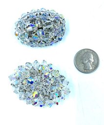 Pairing Of Stunning Vintage Oblong A.B. Crystal Brooches