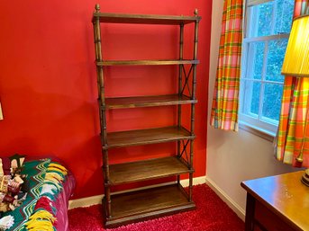 Six Shelf Wood Bookcase With Bamboo Form Details