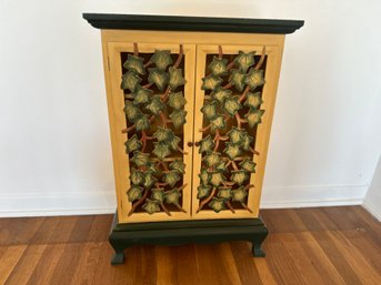 Vintage Small Wooden Cabinet With Ivy Carving