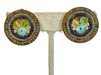 Ayala Bar Designer Couture Beaded Clip Earrings